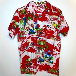 Surfing Santa Short Sleeve Button-Up Shirt | S